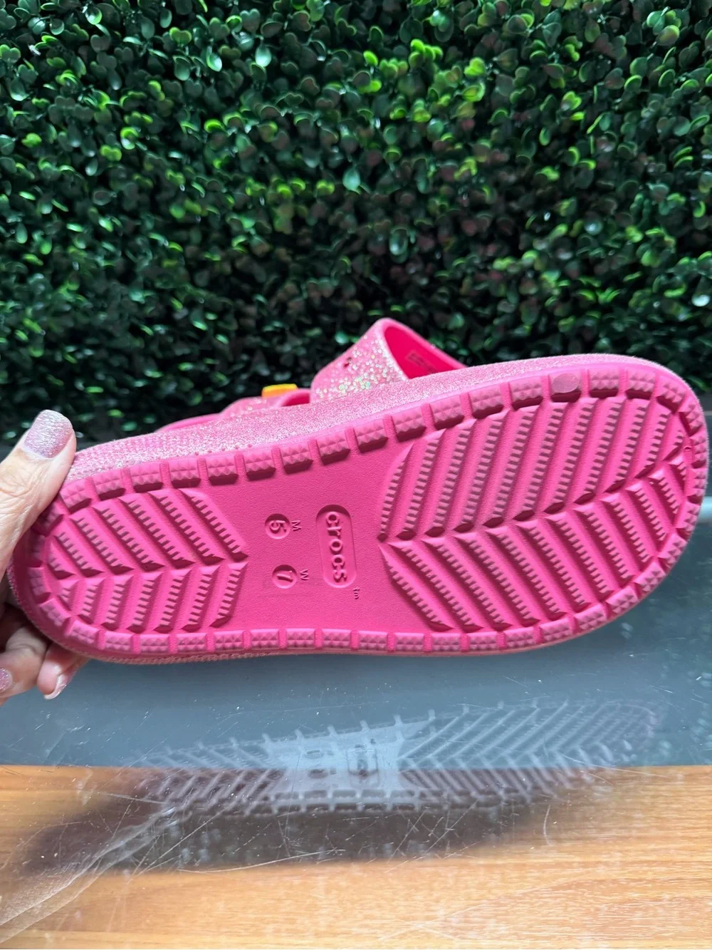 CROCS Kids Glitter Pink Slide Sandals with Sun Charm